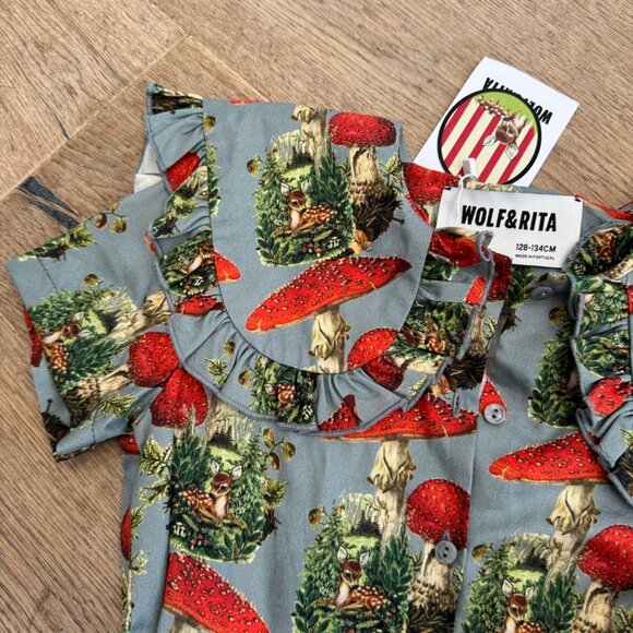 Wolf & Rita Girls Woodland Print Dress With Mushroom & Deer Pattern Size 8 - Picture 5 of 7